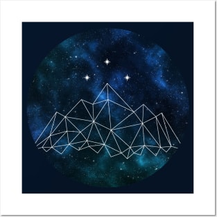 Night court - geometric mountain and stars on galaxy background Posters and Art